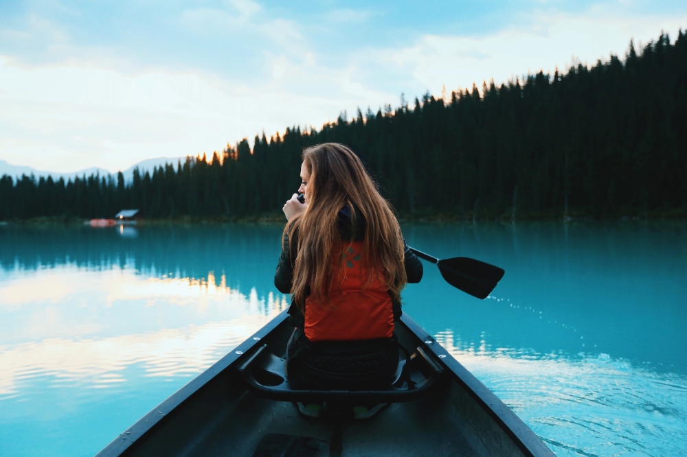 woman on canoe