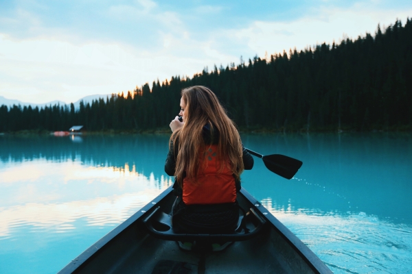 woman on a canoe